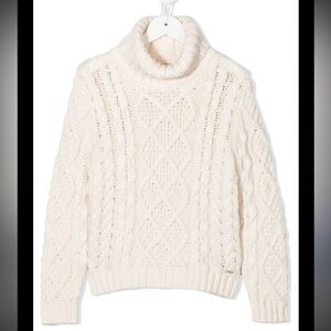 Chloe kids Cream Cable Knit Turtleneck Sweater
